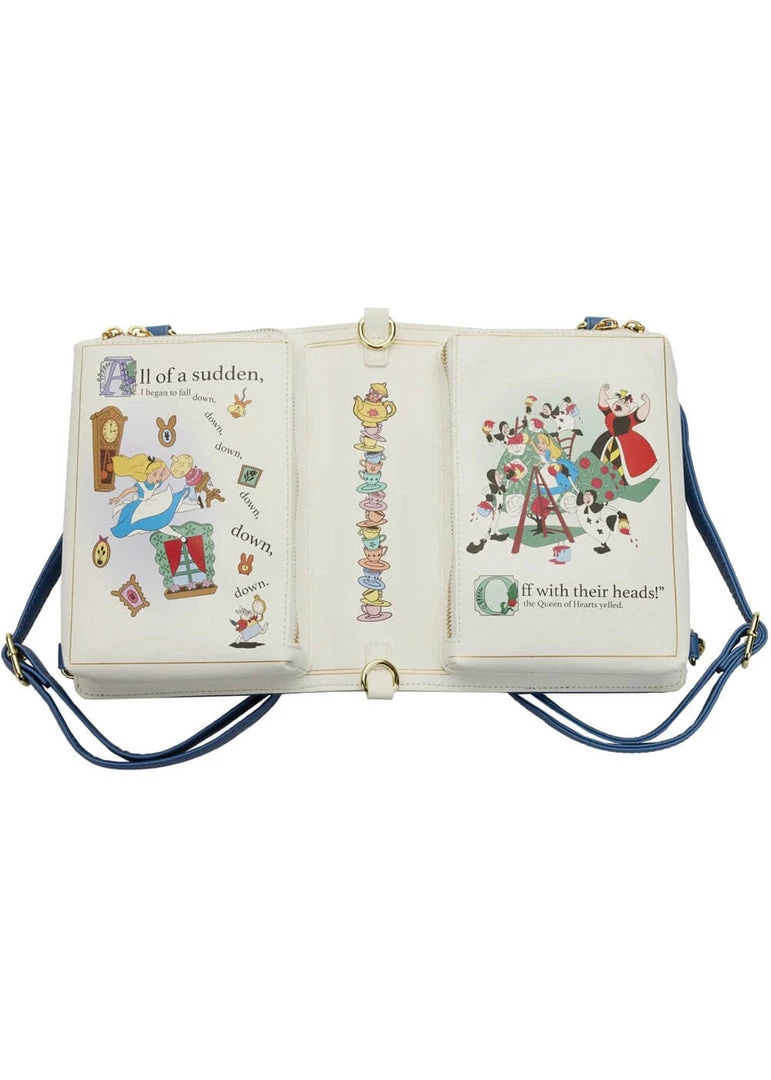 New In Loungefly Disney Alice In Wonderland Classic Book Crossbody Bag Backpack Blue