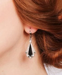 New In Love Vintage Enamel Art Deco 20's Earrings Black