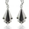 New In Love Vintage Enamel Art Deco 20's Earrings Black