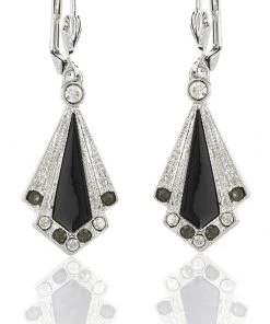 New In Love Vintage Enamel Art Deco 20's Earrings Black