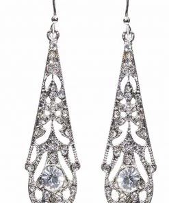 Love Vintage Filigree Crystal 20's Earrings Silver New In