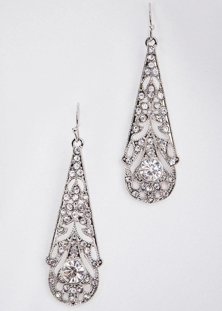 Love Vintage Filigree Crystal 20's Earrings Silver New In