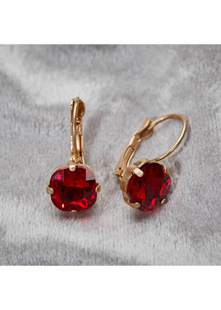 New In Love Vintage Crystal Cushion Cut 50's Earrings Red