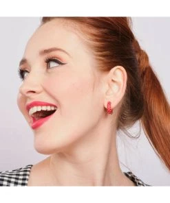 New In Love Vintage Polkadot Hoop 50's Earrings Red
