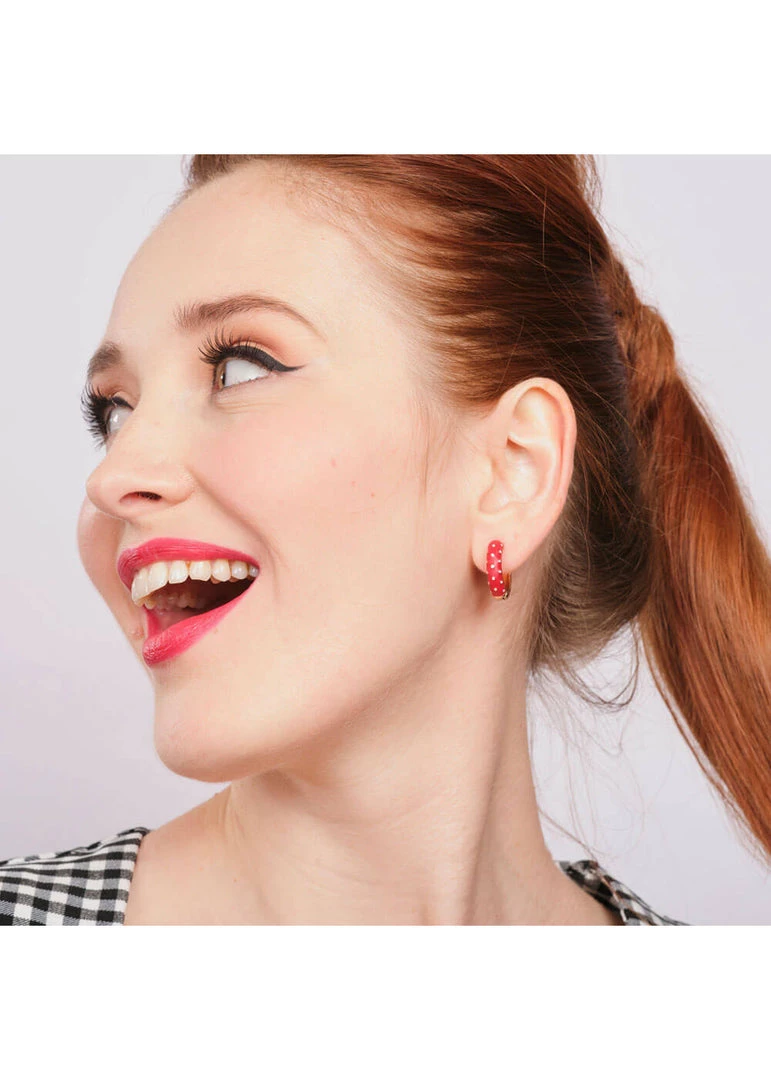 New In Love Vintage Polkadot Hoop 50's Earrings Red