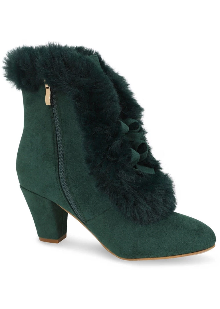 New In Lulu Hun Tatiana Faux-Fur 40's Boots Dark Green