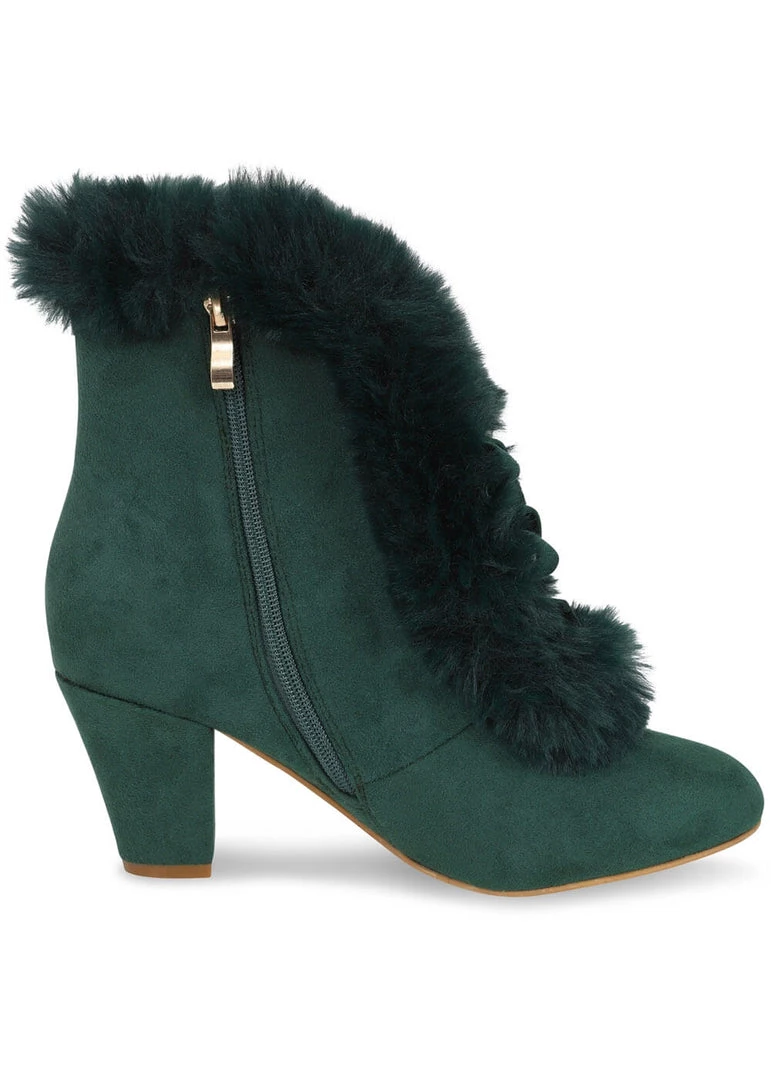 New In Lulu Hun Tatiana Faux-Fur 40's Boots Dark Green