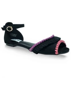 New In Lulu Hun Moria Pom Pom Sandals Black