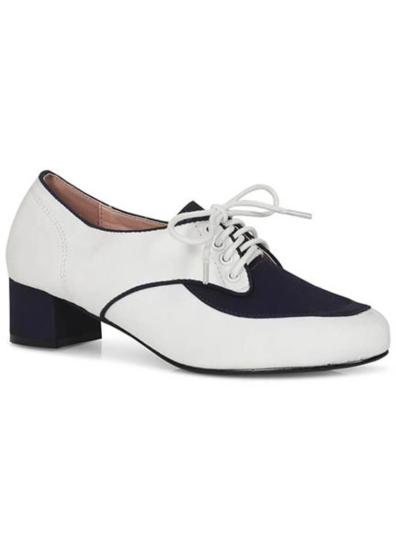 Lulu Hun Lalie Block Heel 60's Pumps White Navy New In