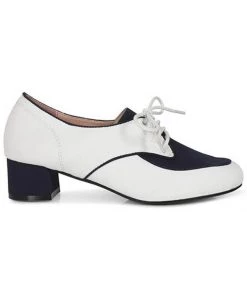 Lulu Hun Lalie Block Heel 60's Pumps White Navy New In