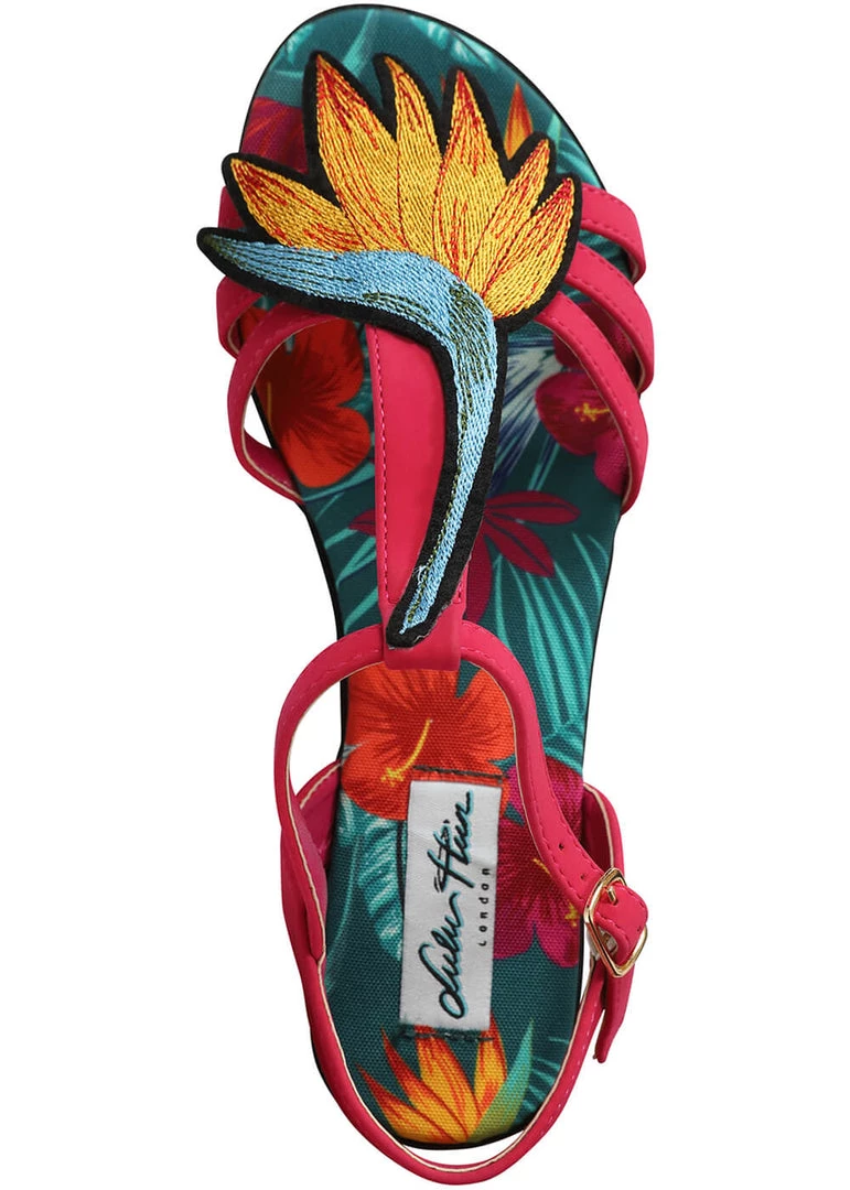 New In Lulu Hun Lottie Bird Of Paradise 50's Sandals Red