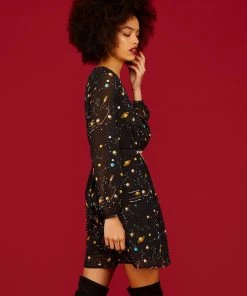 Minueto Tami Galaxi 60's Dress Black New In