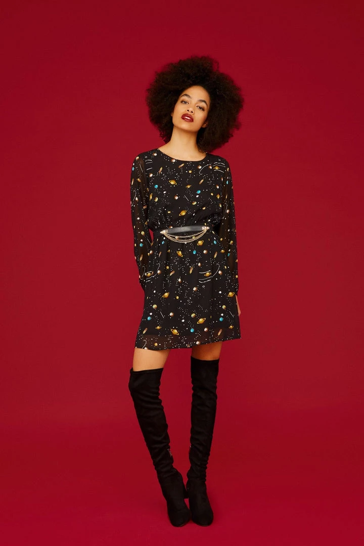 Minueto Tami Galaxi 60's Dress Black New In