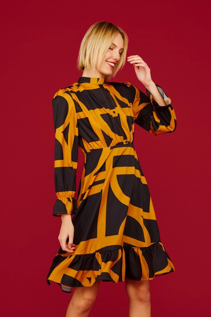 Minueto Takara Geo 60's Dress Mustard