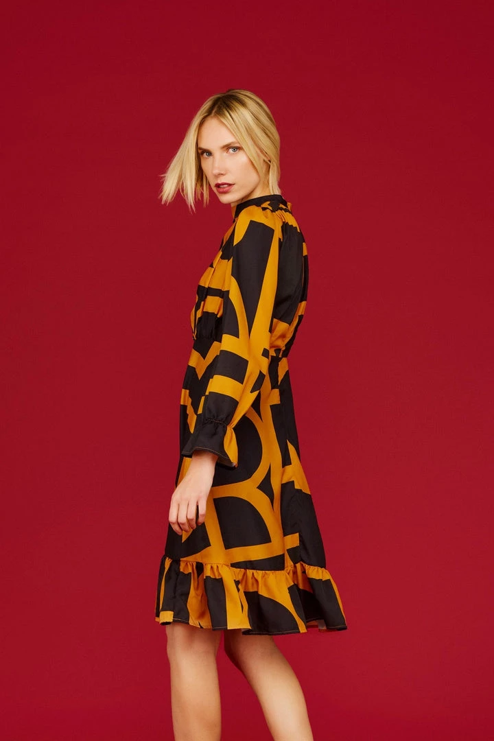 Minueto Takara Geo 60's Dress Mustard