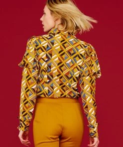 Minueto Greta Geo 60's Blouse Mustard