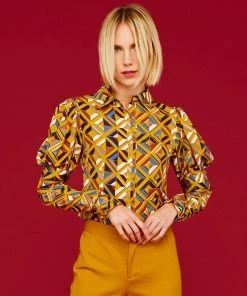 Minueto Greta Geo 60's Blouse Mustard
