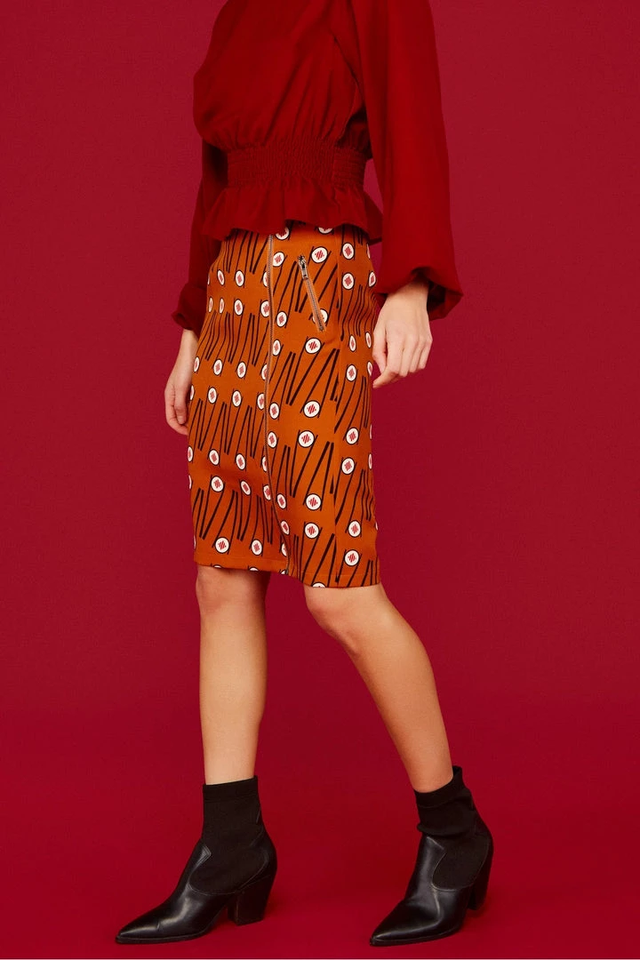 Minueto Chopsticks Sushi 60's Pencil Skirt Brown