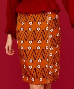 Minueto Chopsticks Sushi 60's Pencil Skirt Brown