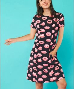 New In Minueto Polly Lips 60's Dress Pink