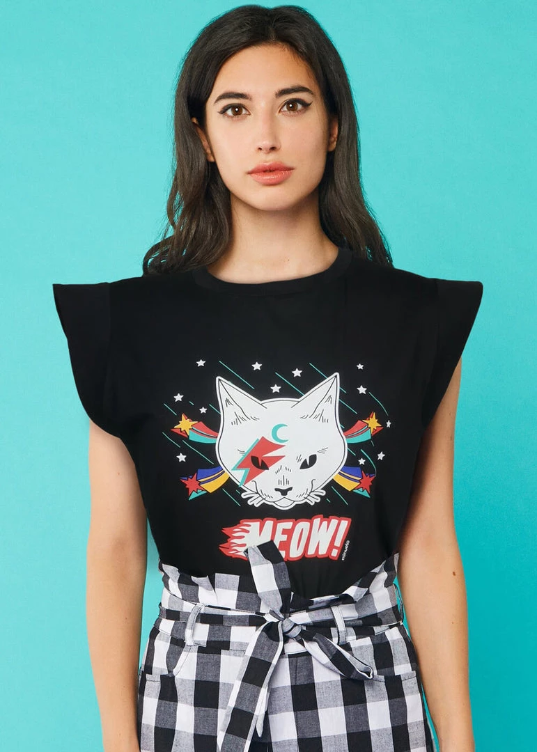 Minueto Rock Cat 80's T-Shirt Black