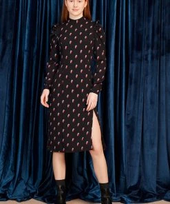 Minueto Ivy Thunderbolt 70's Midi Dress Black