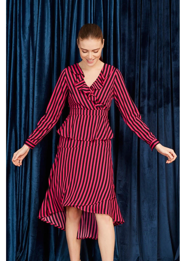 Minueto Bridget Stripe 70's Dress Pink