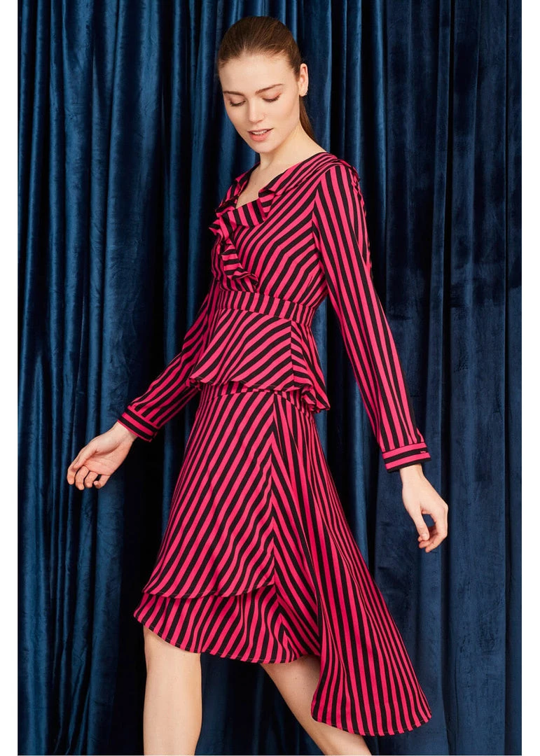 Minueto Bridget Stripe 70's Dress Pink