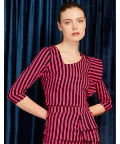 New In Minueto Bridget Stripe 70's Top Pink