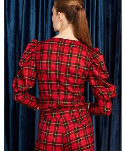 New In Minueto Graham Tartan 70's Top Red