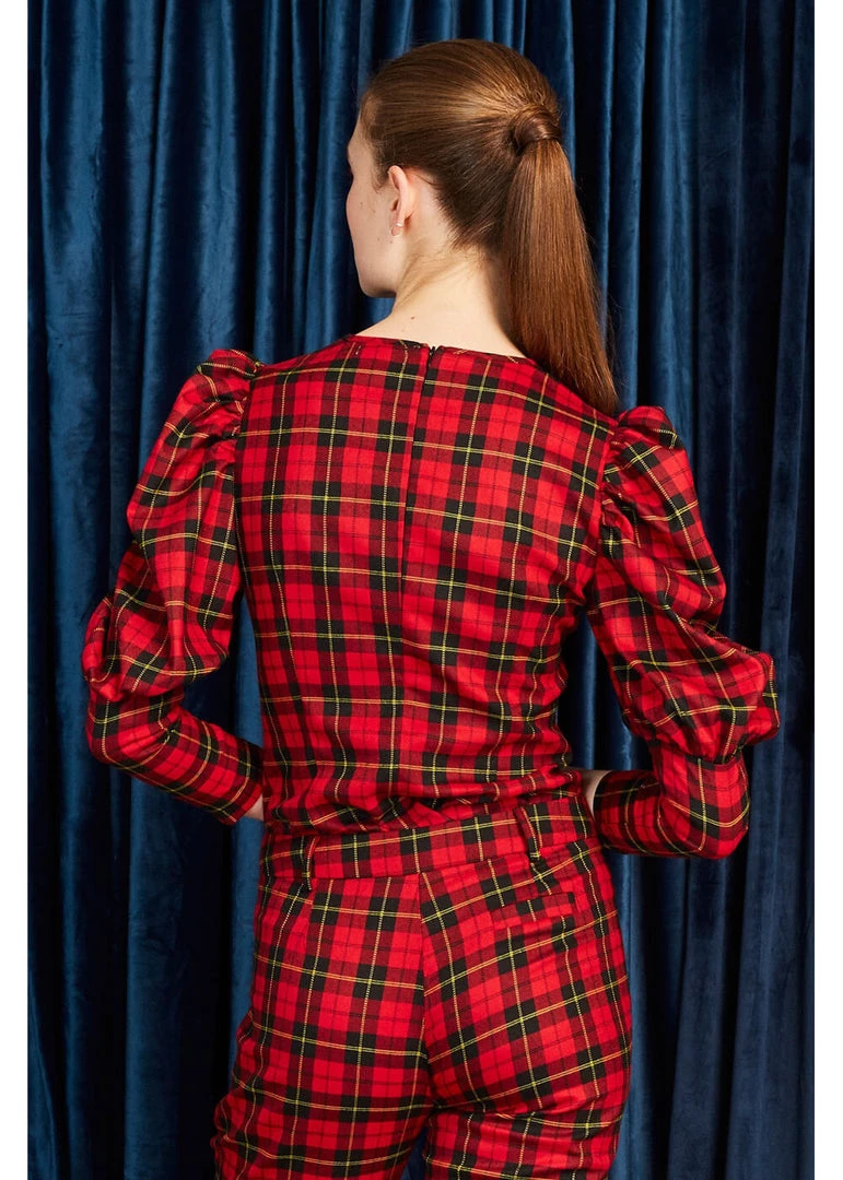 New In Minueto Graham Tartan 70's Top Red