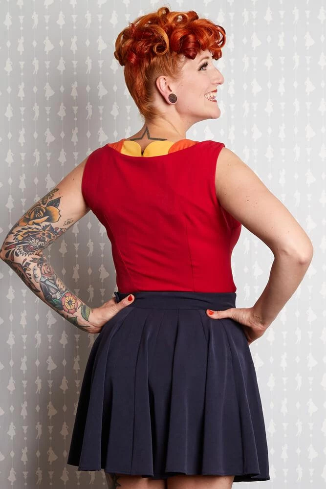 New In Miss Candyfloss Manuela Petal 40's Top Red Yellow Orange