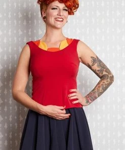 New In Miss Candyfloss Manuela Petal 40's Top Red Yellow Orange