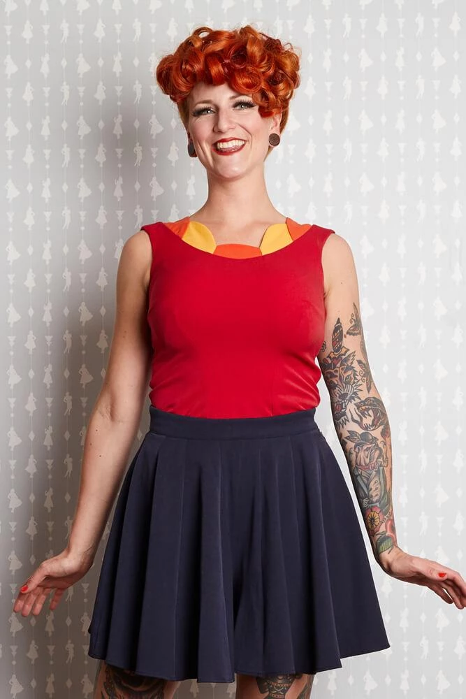 New In Miss Candyfloss Manuela Petal 40's Top Red Yellow Orange