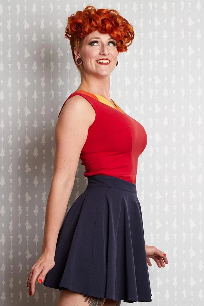 New In Miss Candyfloss Manuela Petal 40's Top Red Yellow Orange