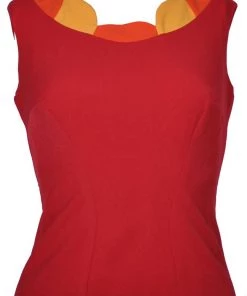 New In Miss Candyfloss Manuela Petal 40's Top Red Yellow Orange
