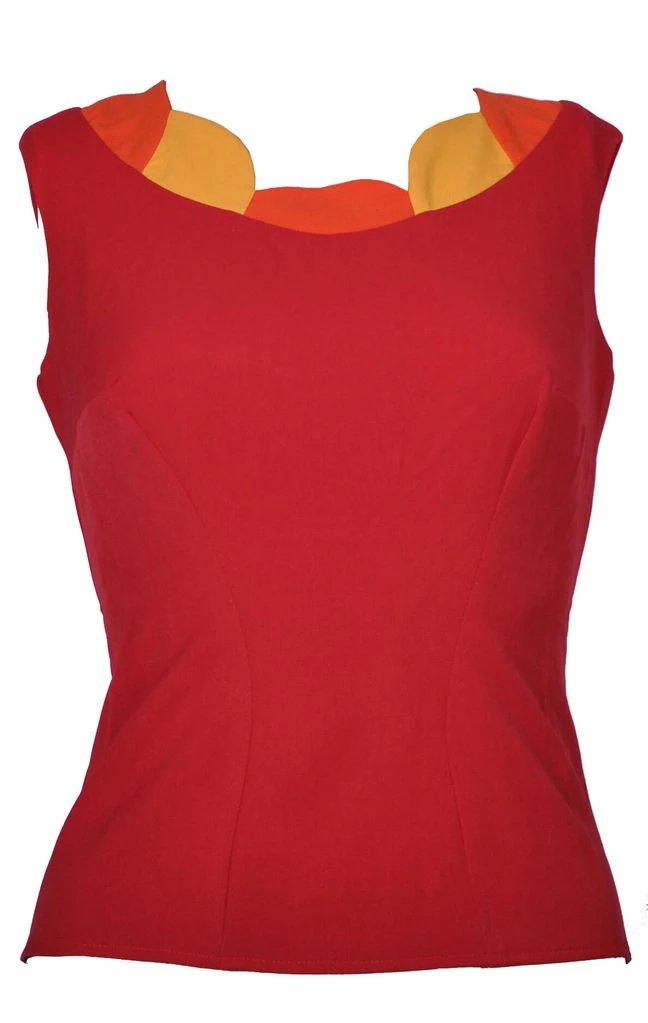 New In Miss Candyfloss Manuela Petal 40's Top Red Yellow Orange