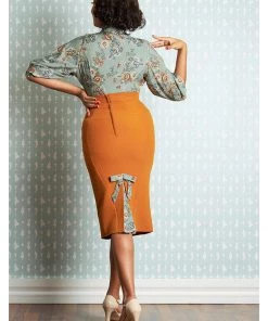 Miss Candyfloss Kinsley Fire 40's Pencil Skirt Rust
