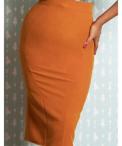 Miss Candyfloss Kinsley Fire 40's Pencil Skirt Rust