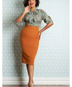 Miss Candyfloss Kinsley Fire 40's Pencil Skirt Rust