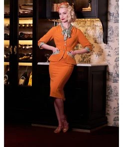 Miss Candyfloss Kinsley Fire 40's Pencil Skirt Rust