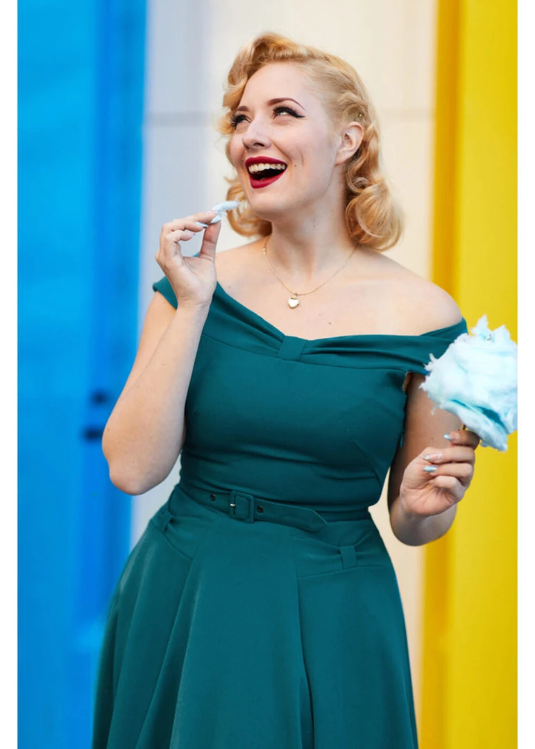Miss Candyfloss Ida Kat 50's Swing Dress Teal