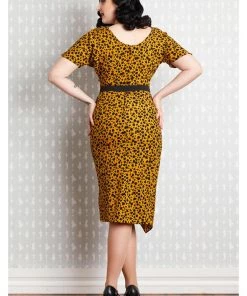 New In Miss Candyfloss Filomena 50's Pencil Dress Mustard