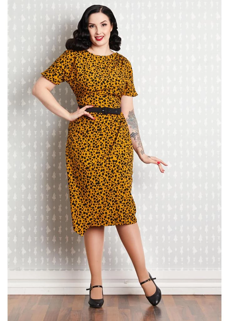 New In Miss Candyfloss Filomena 50's Pencil Dress Mustard