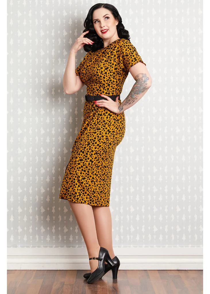 New In Miss Candyfloss Filomena 50's Pencil Dress Mustard