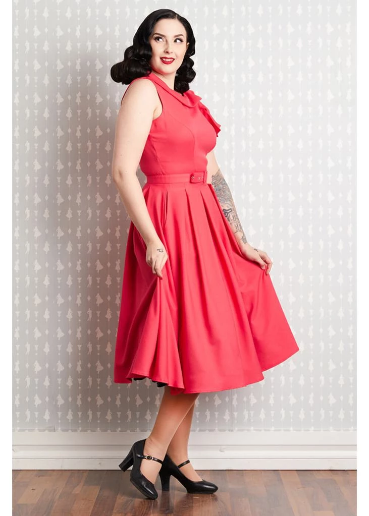New In Miss Candyfloss Thelise 50's Swing Dress Coral