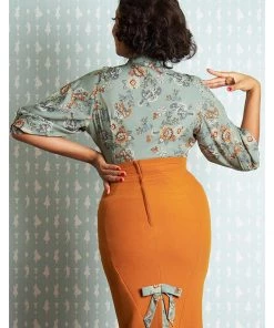 New In Miss Candyfloss Janelle Amber 40's Blouse Rust