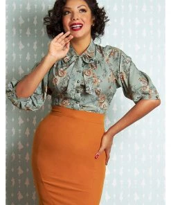New In Miss Candyfloss Janelle Amber 40's Blouse Rust