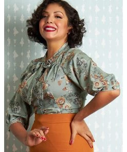 New In Miss Candyfloss Janelle Amber 40's Blouse Rust