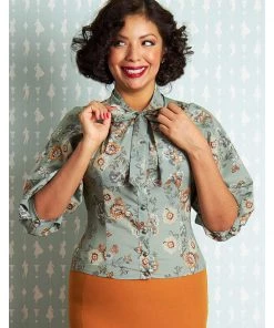 New In Miss Candyfloss Janelle Amber 40's Blouse Rust